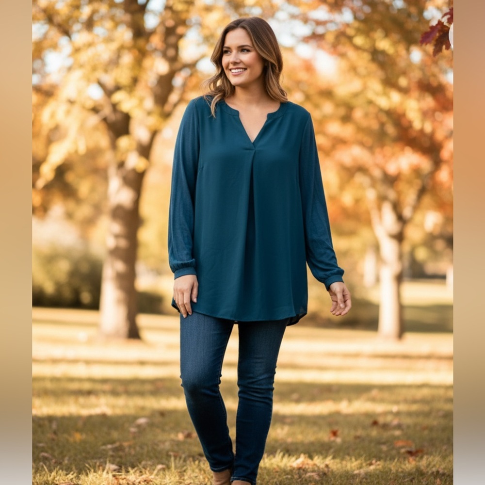 Lane Bryant Teal Dressy Shirt Size 22/24 EUC